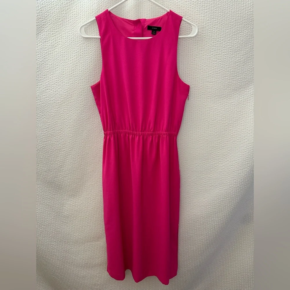 J.Crew Bright Pink Sleeveless Fit & Flare Midi Dress Size 4 Lined Classic